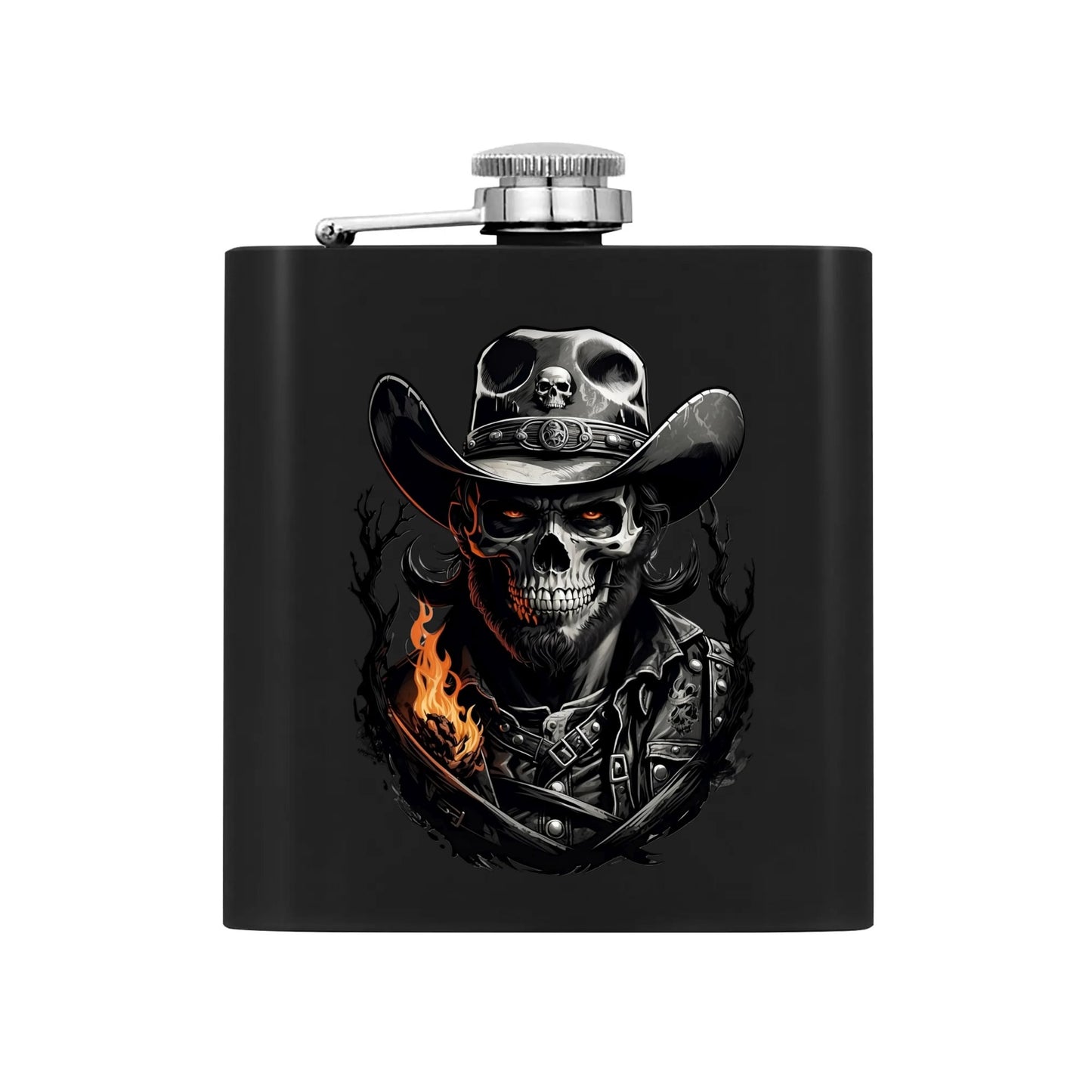 Black Skull Graphic 7oz Black Stainless Steel Hip Flask Set