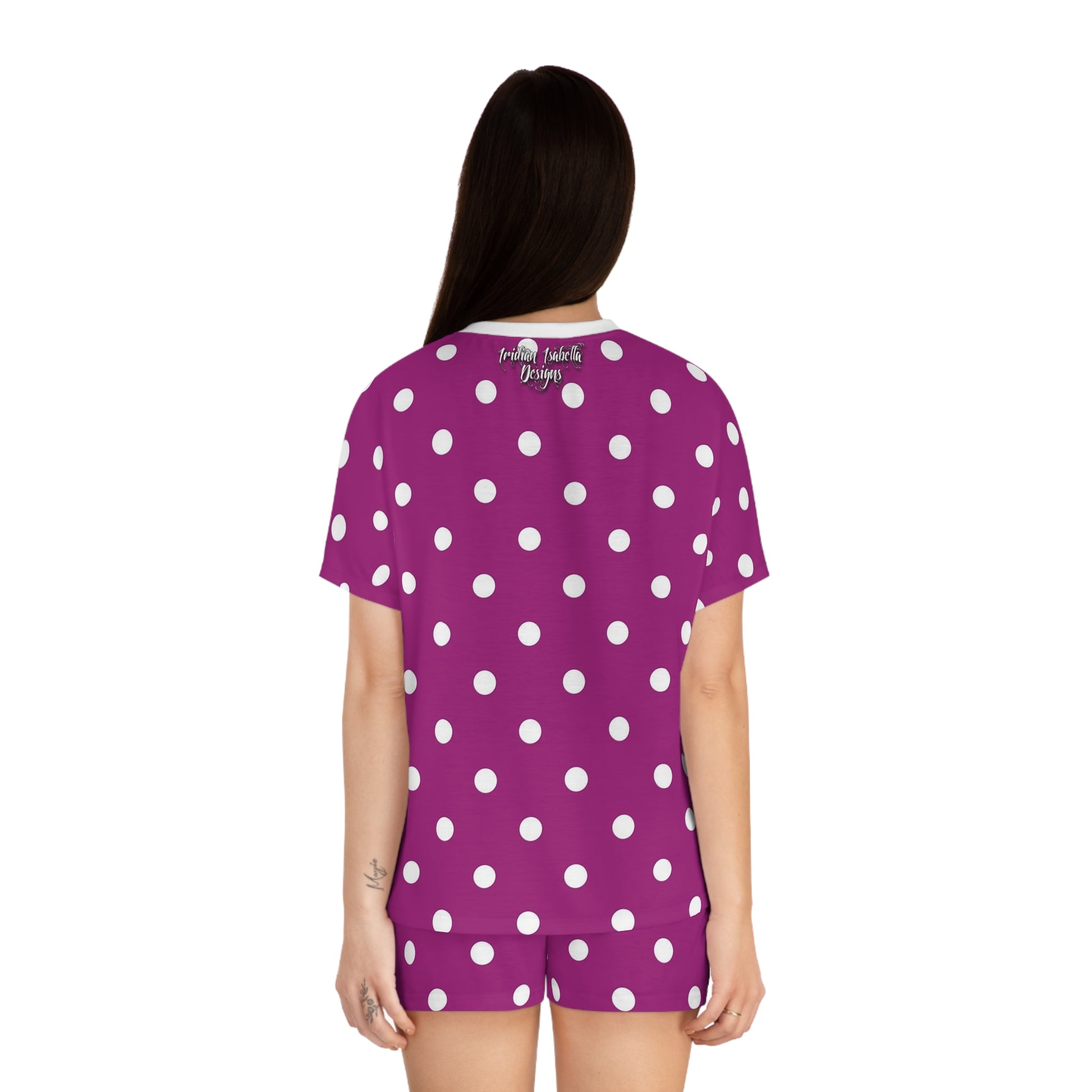 Women's Purple & White Poka Dot Love Graphic Short Pajama Set - NocturnalExpressions