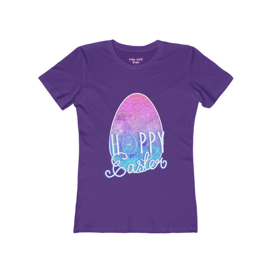 Women's Hoppy Easter Drawn Egg Typographical Art Boyfriend Tee - NocturnalExpressions