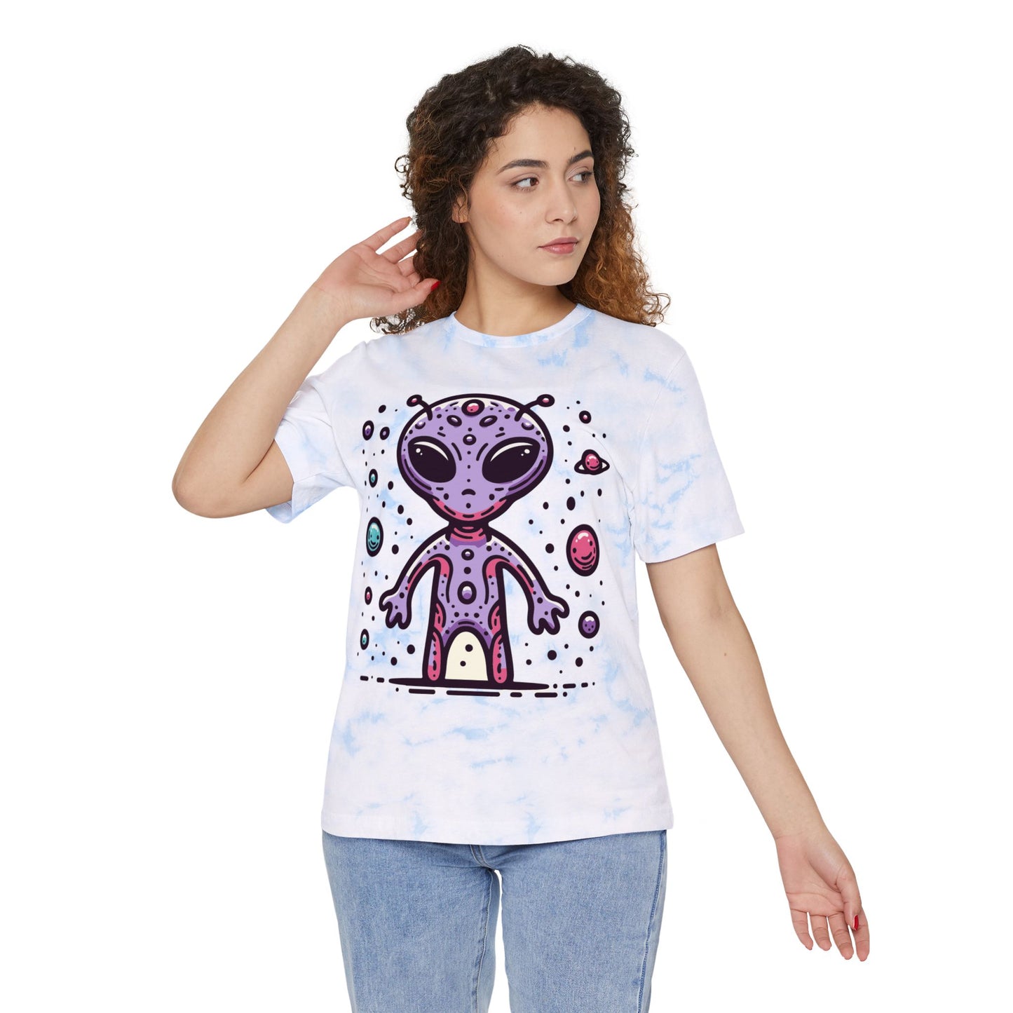 Alien Typographical Art Fashion Tie-Dyed T-Shirt