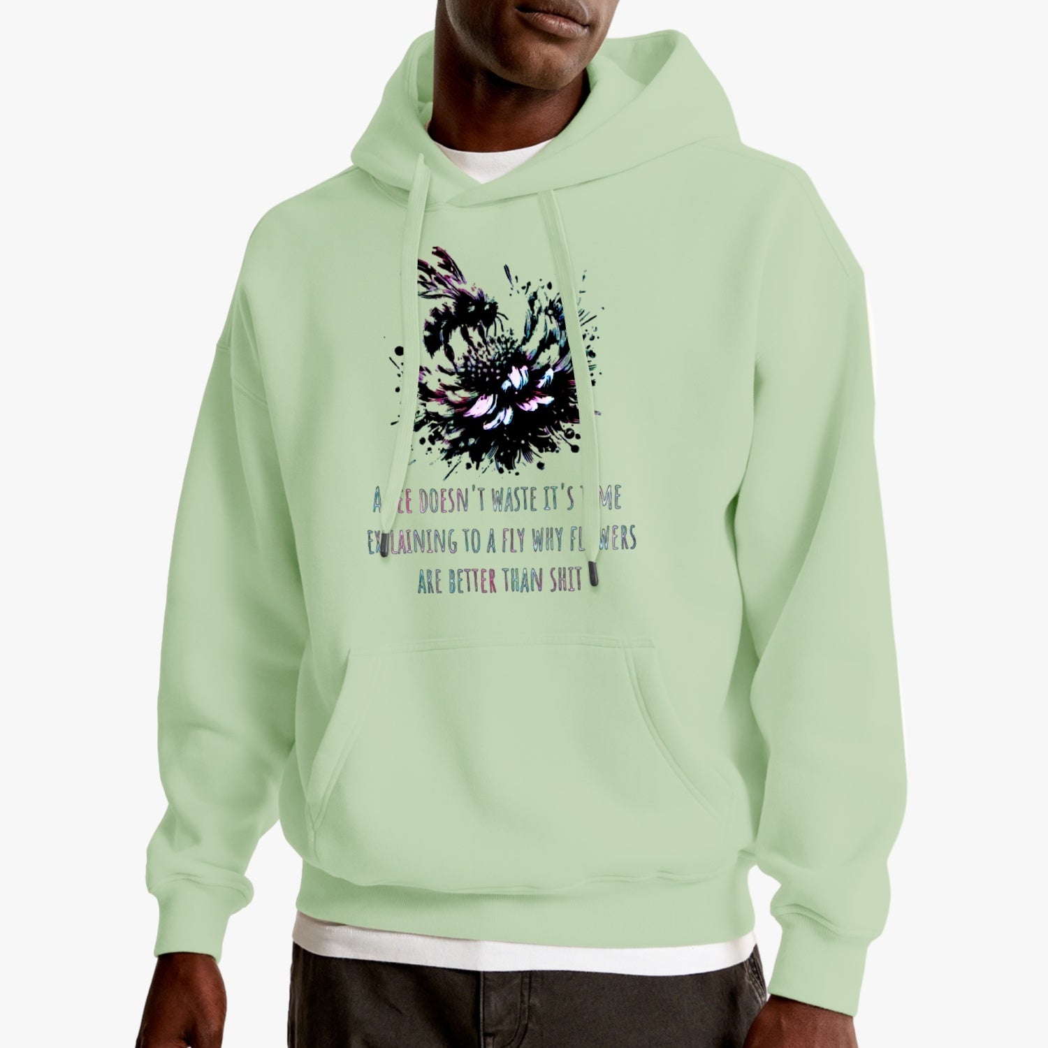 A Bee Doesn't Waste It's Time Typographical Art Pullover Hoodie - NocturnalExpressions