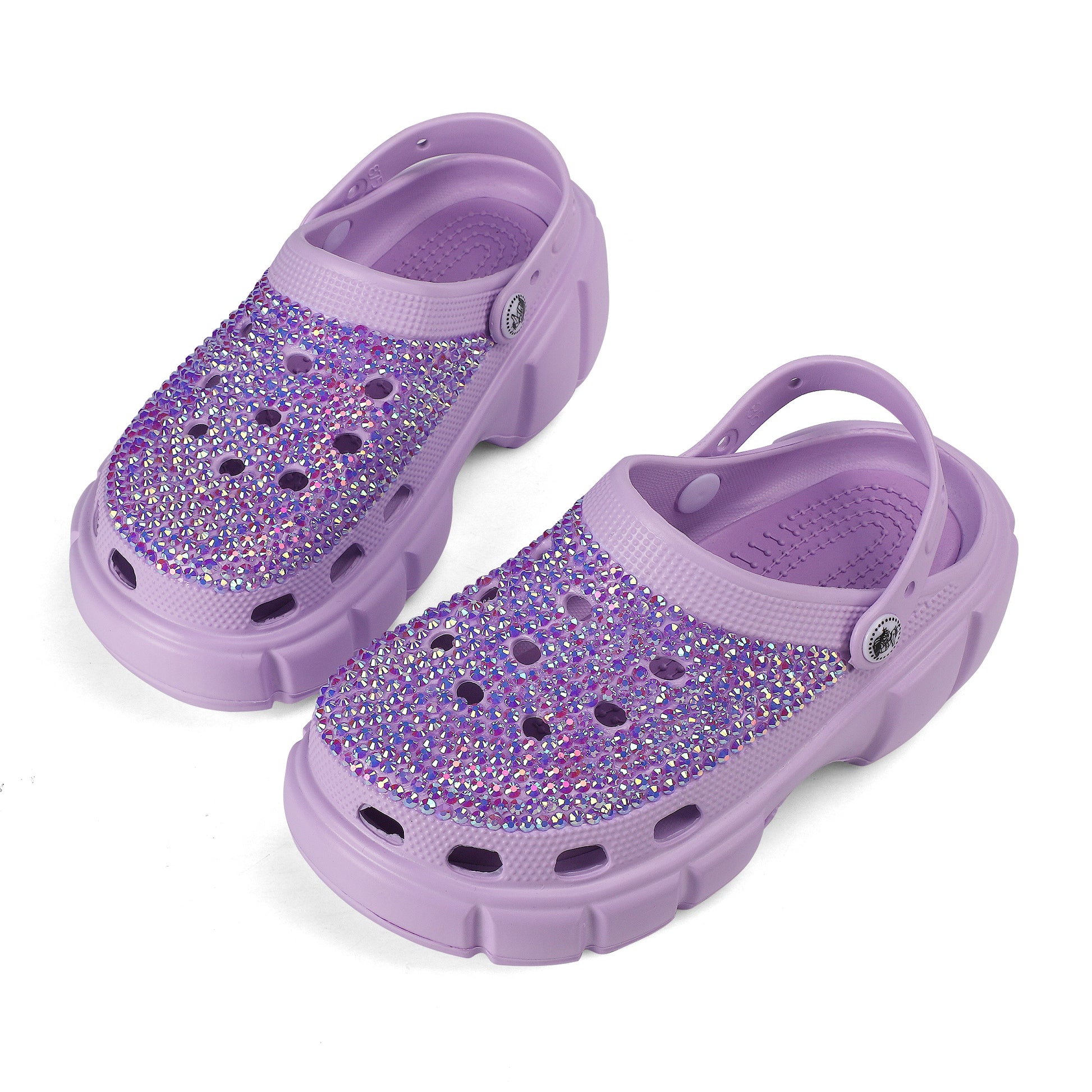 Womens Purple EVA Sole Rhinestone Bling Clogs with Logo - NocturnalExpressions