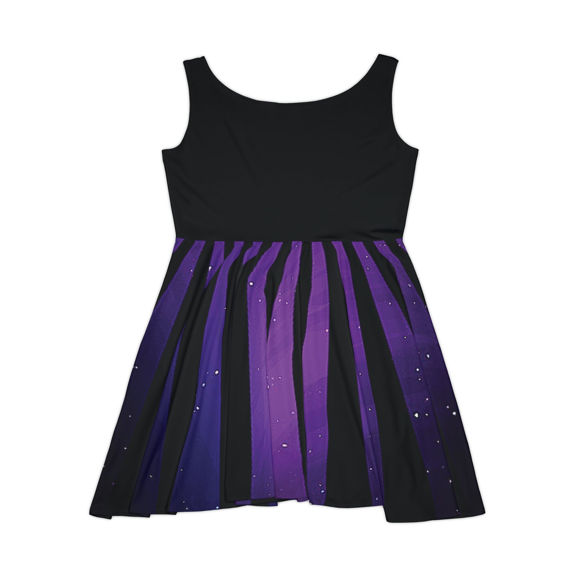 Women's Purple Starry Night Sky & Black Striped Graphic Design Sleeveless Skater Dress - NocturnalExpressions