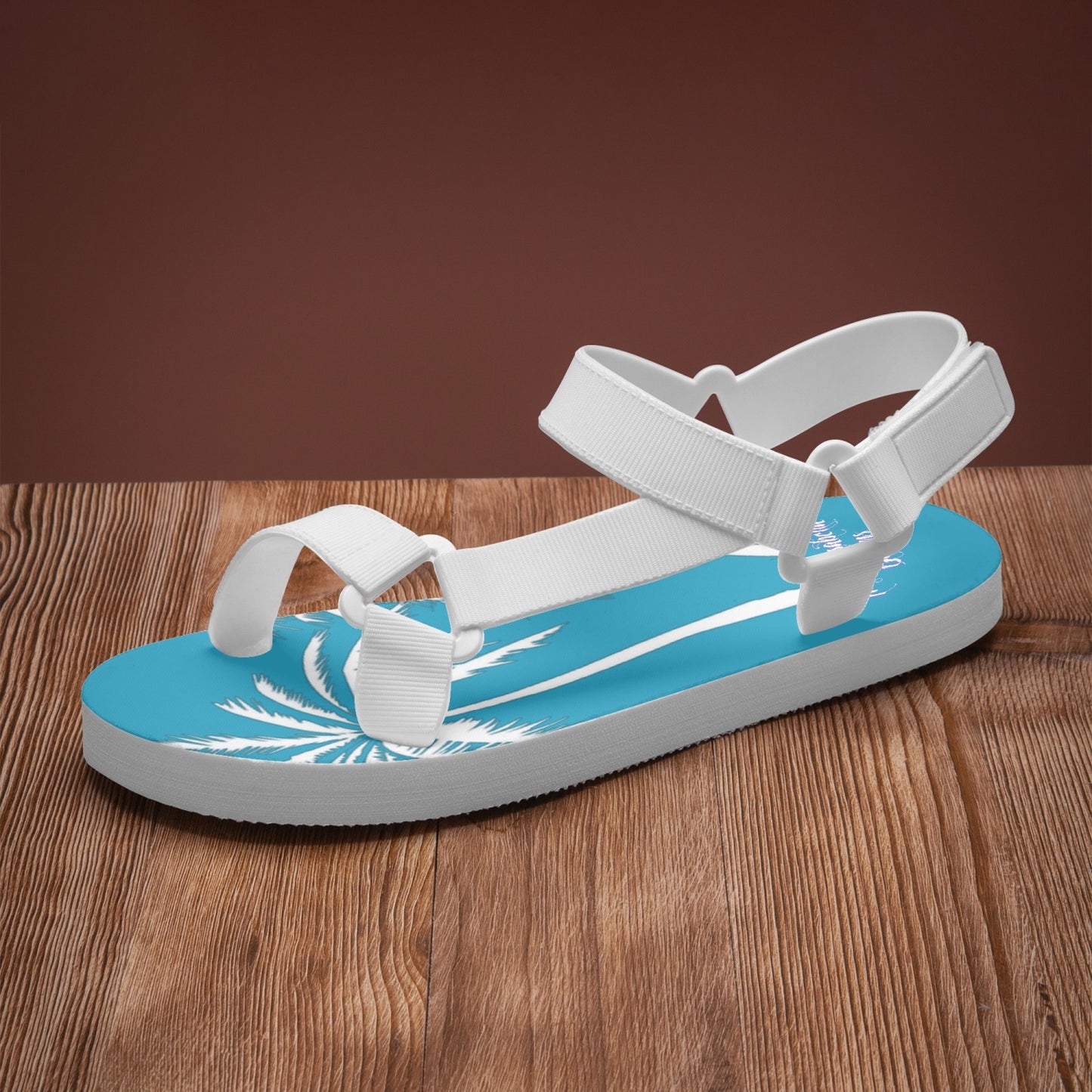 Teal and White Palm Trees Graphic Casual Strappy Sandals