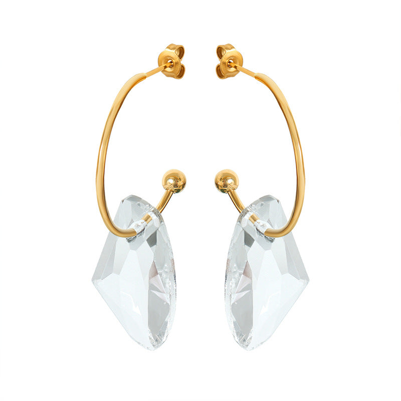 18k Gold Exquisite Simple C-shaped Earrings with Gem Design Versatile - NocturnalExpressions