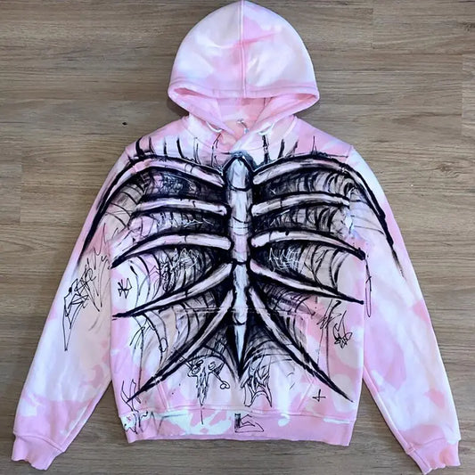 Skeleton Print Oversized Pullover Hoodie - NocturnalExpressions