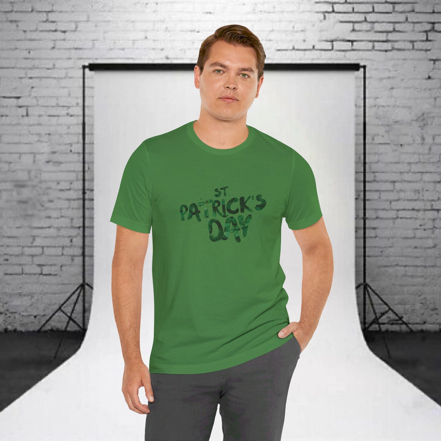 St Patrick's Day Shamrocks Typography Graphic Design Jersey Short Sleeve Tee