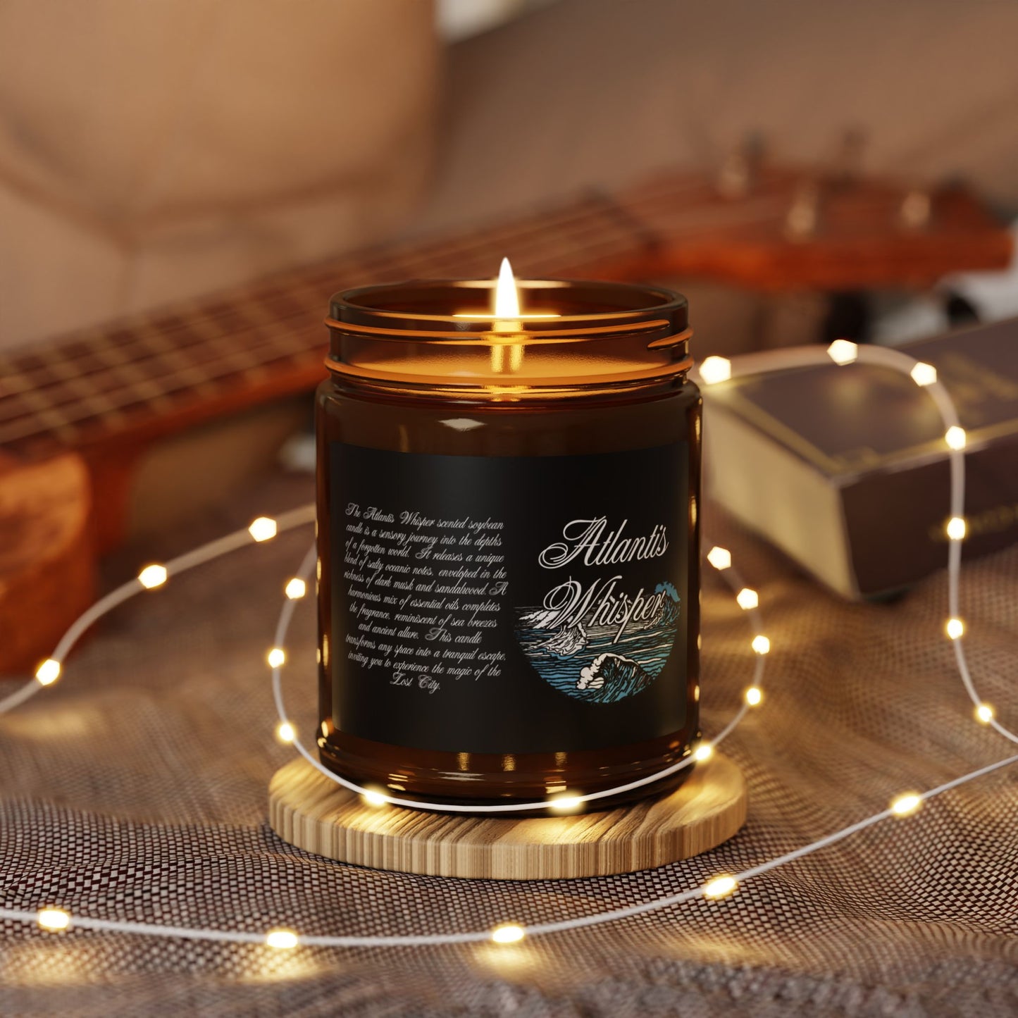 Atlantis Whisper Scented Soy Candle (Multi-Size:4 & 9oz, Amber Jar)