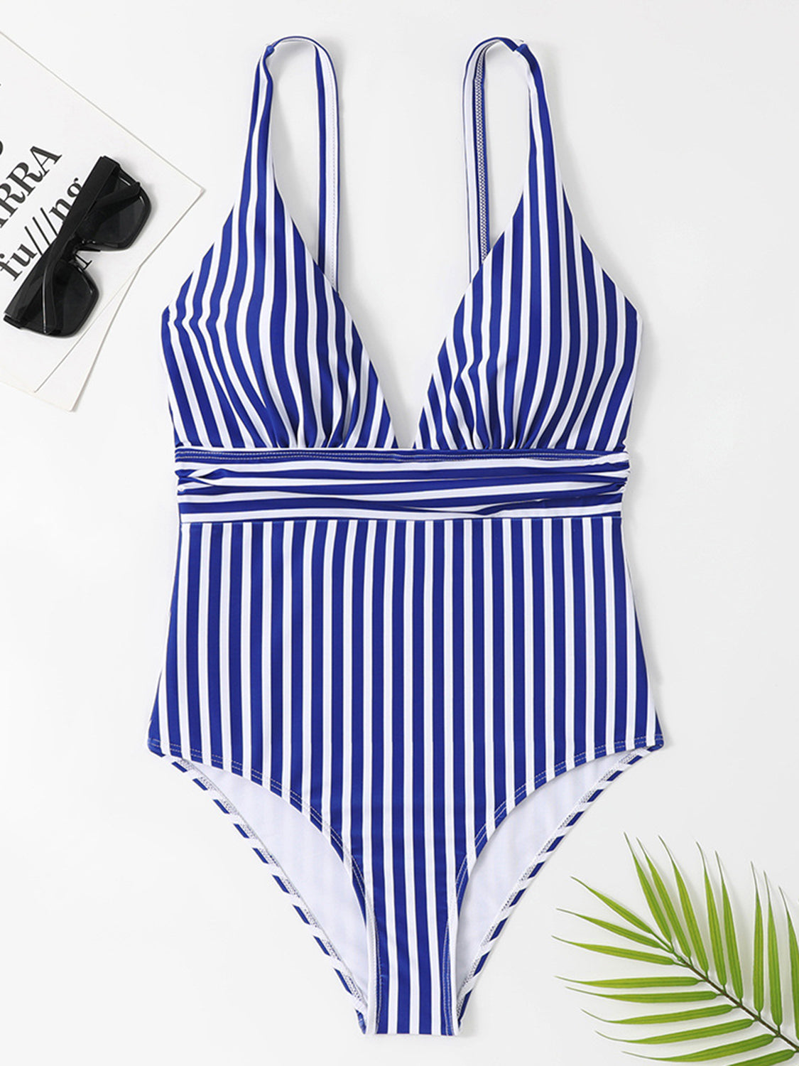 Striped Plunge Sleeveless One-Piece Swimwear - NocturnalExpressions