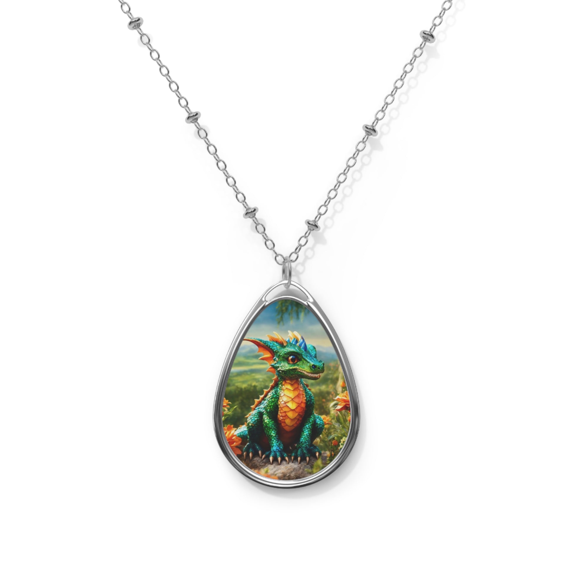 Baby Dragon Graphic Elipse Necklace - NocturnalExpressions