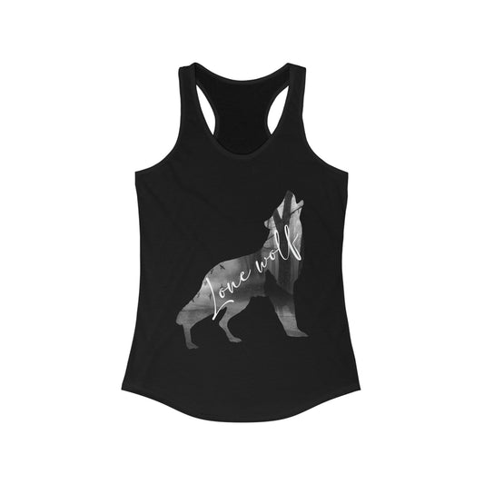 Women's Ideal Lone Wolf Graphic Design Racerback Tank - NocturnalExpressions