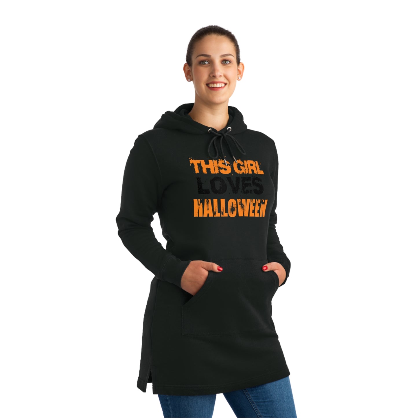 Women's This Girl Loves Halloween Typography Hoodie Dress