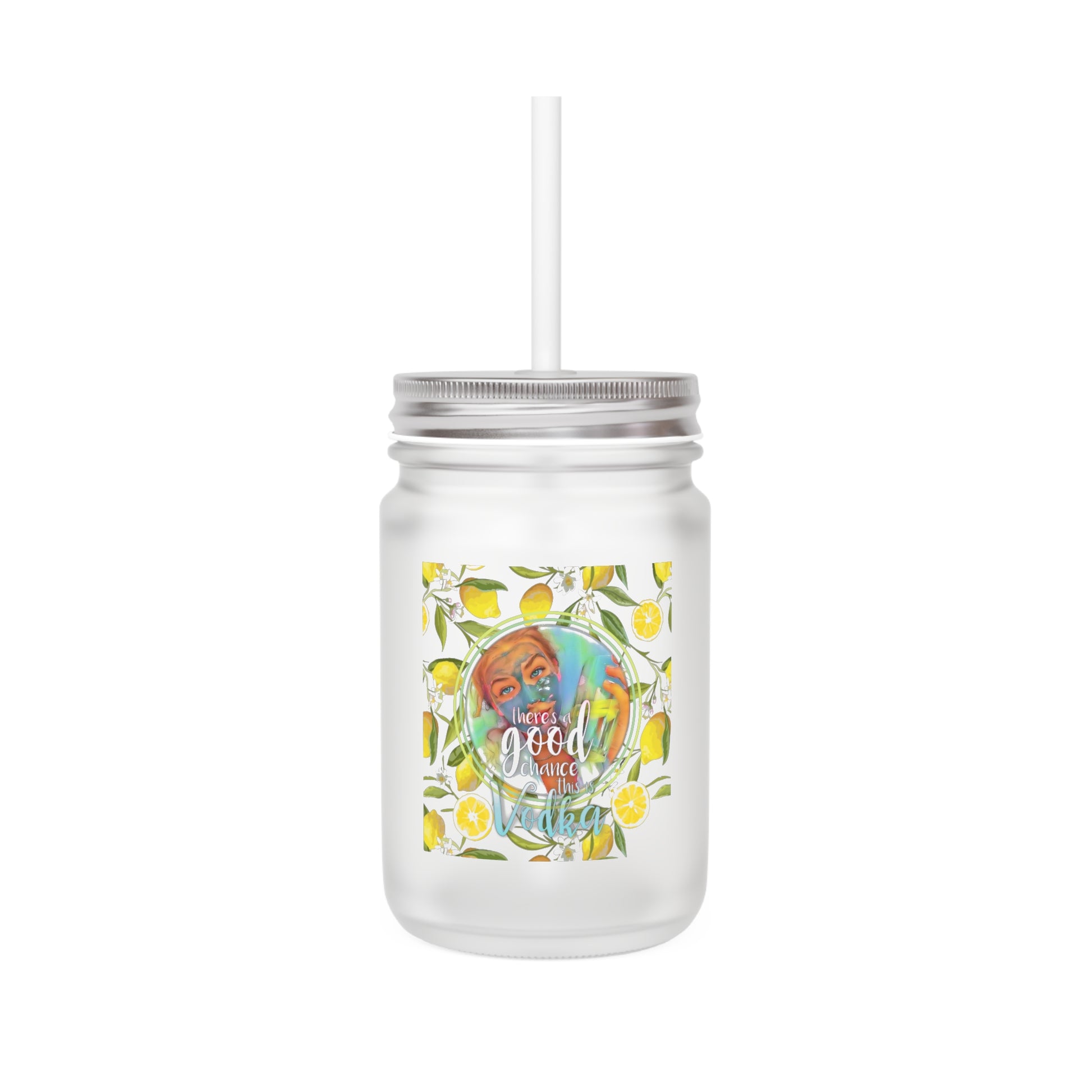 There's A Good Chance This Is Vodka Graphic Frosted Glass Mason Jar With Straw And Lid - NocturnalExpressions