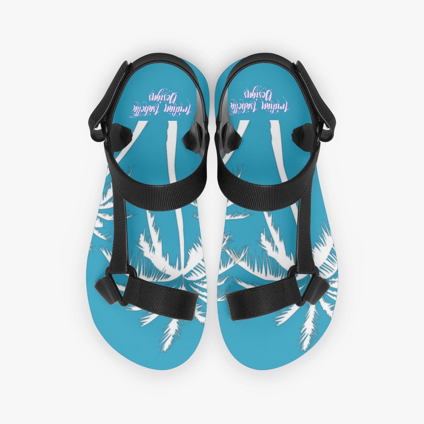 Teal and White Palm Trees Graphic Casual Strappy Sandals