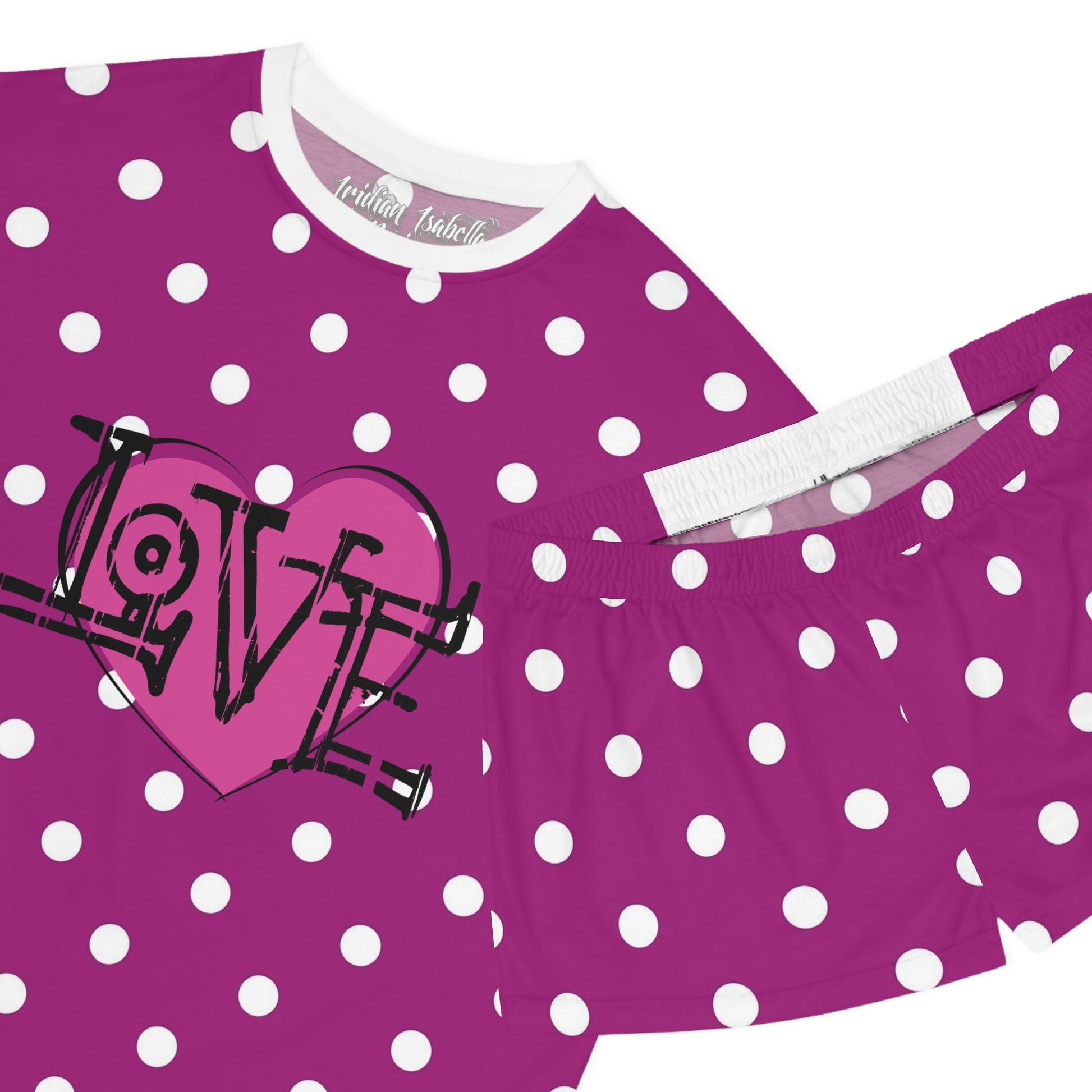 Women's Purple & White Poka Dot Love Graphic Short Pajama Set - NocturnalExpressions