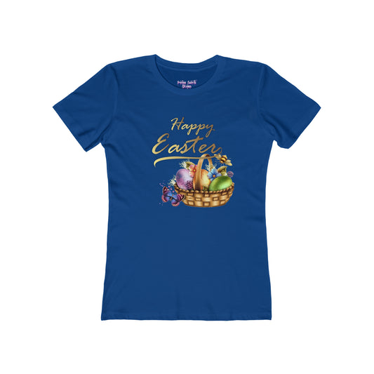 Women's Happy Easter Basket Graphic Boyfriend Tee - NocturnalExpressions