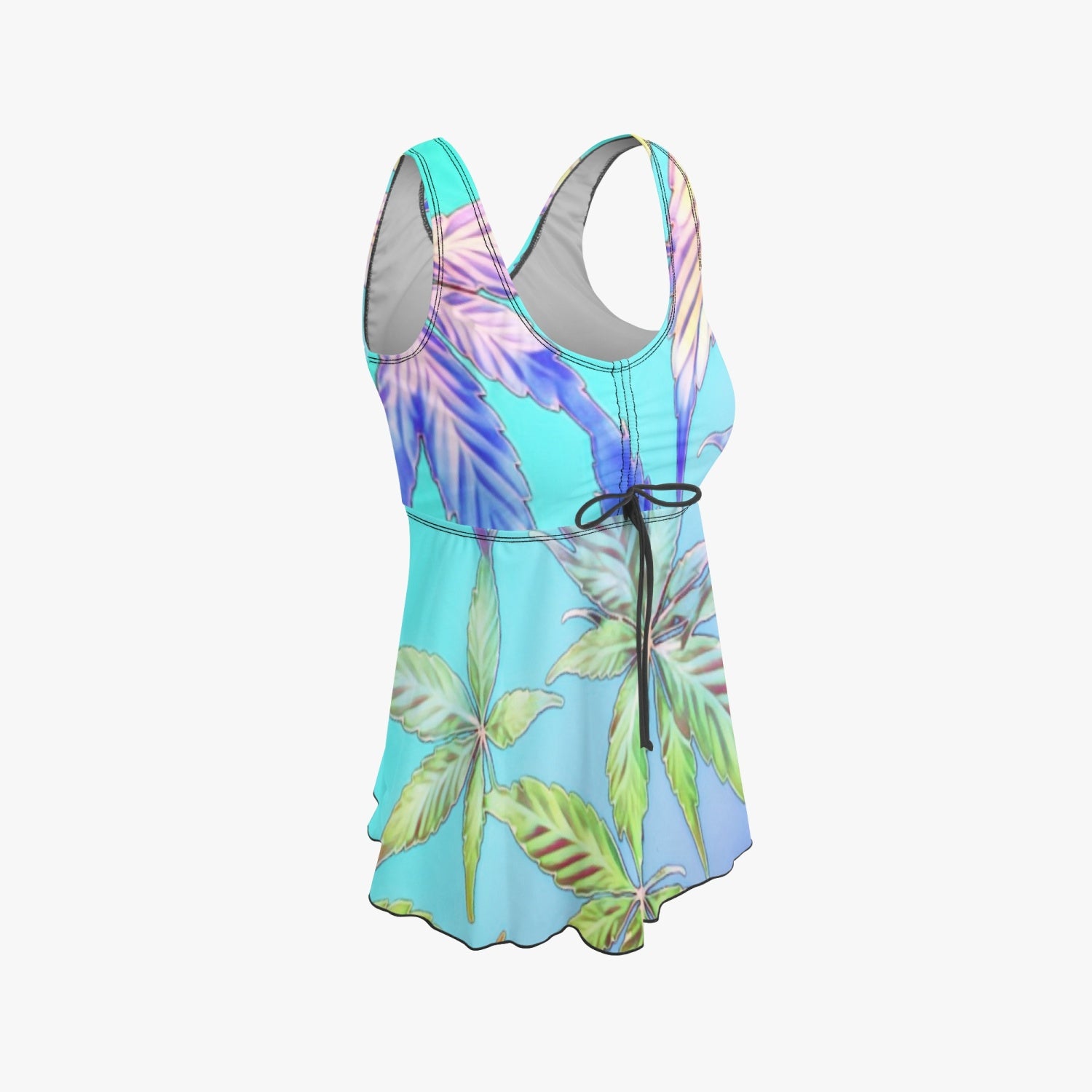 Women's Multicolored Color Gradient Potleaf Two-Piece Tankini Swimsuit with Shorts - NocturnalExpressions