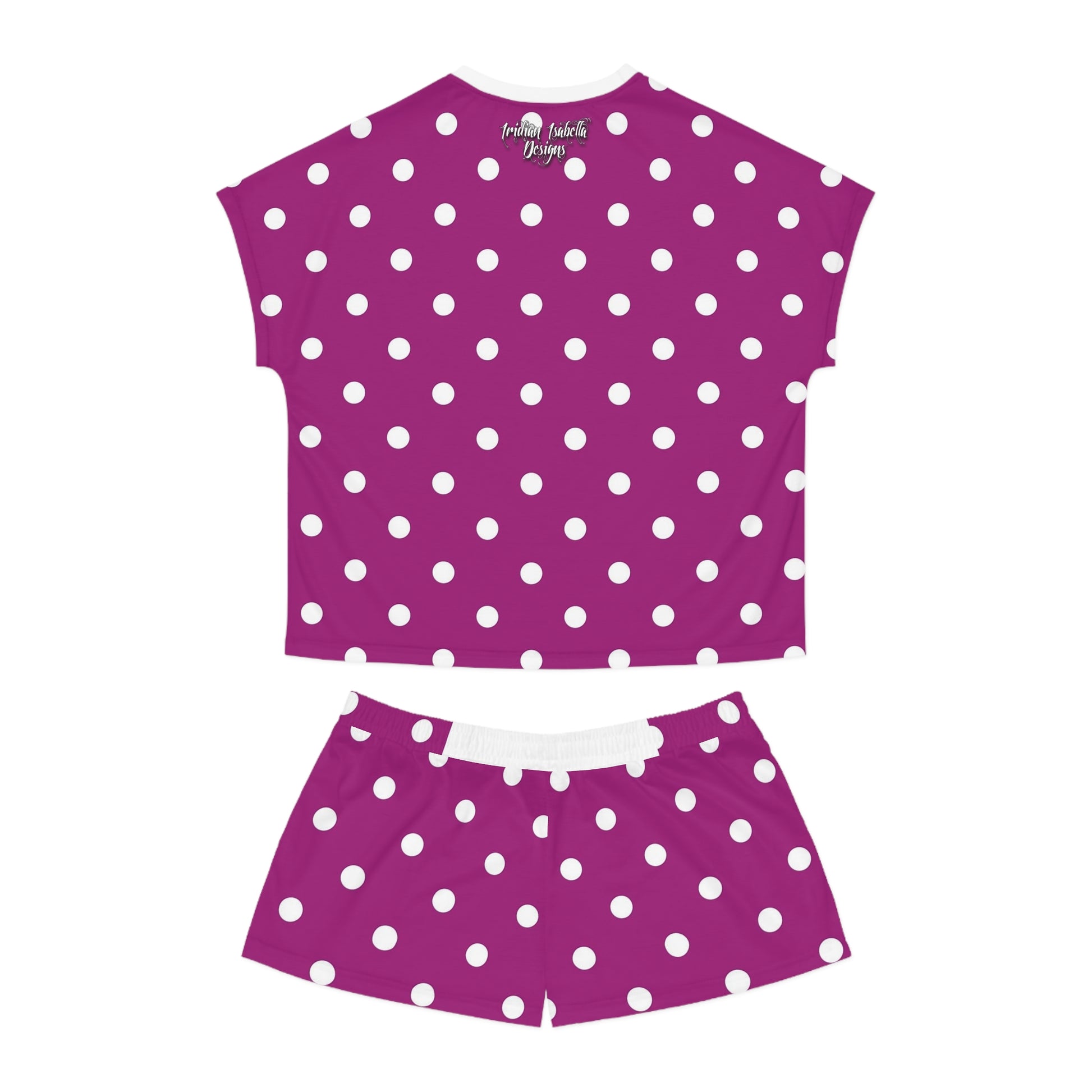 Women's Purple & White Poka Dot Love Graphic Short Pajama Set - NocturnalExpressions