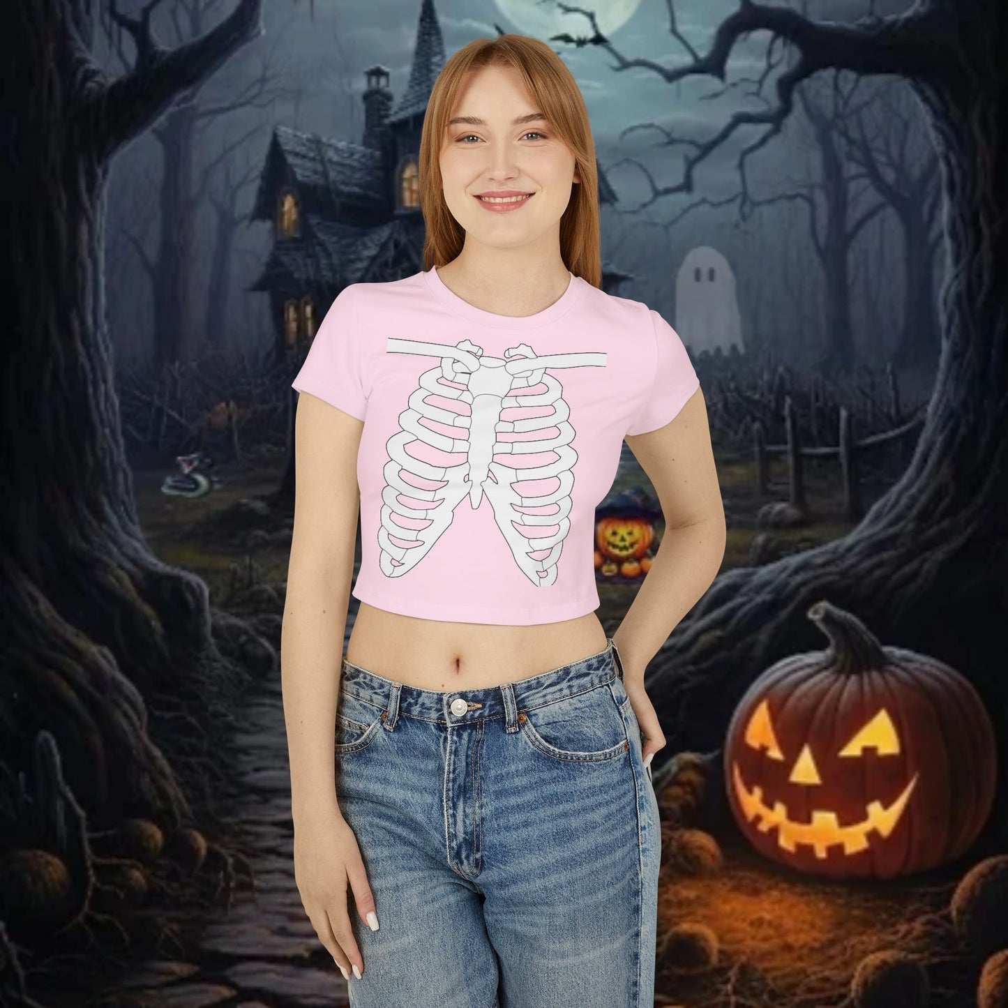 Women's Skeleton Ribs Graphic Baby Tee