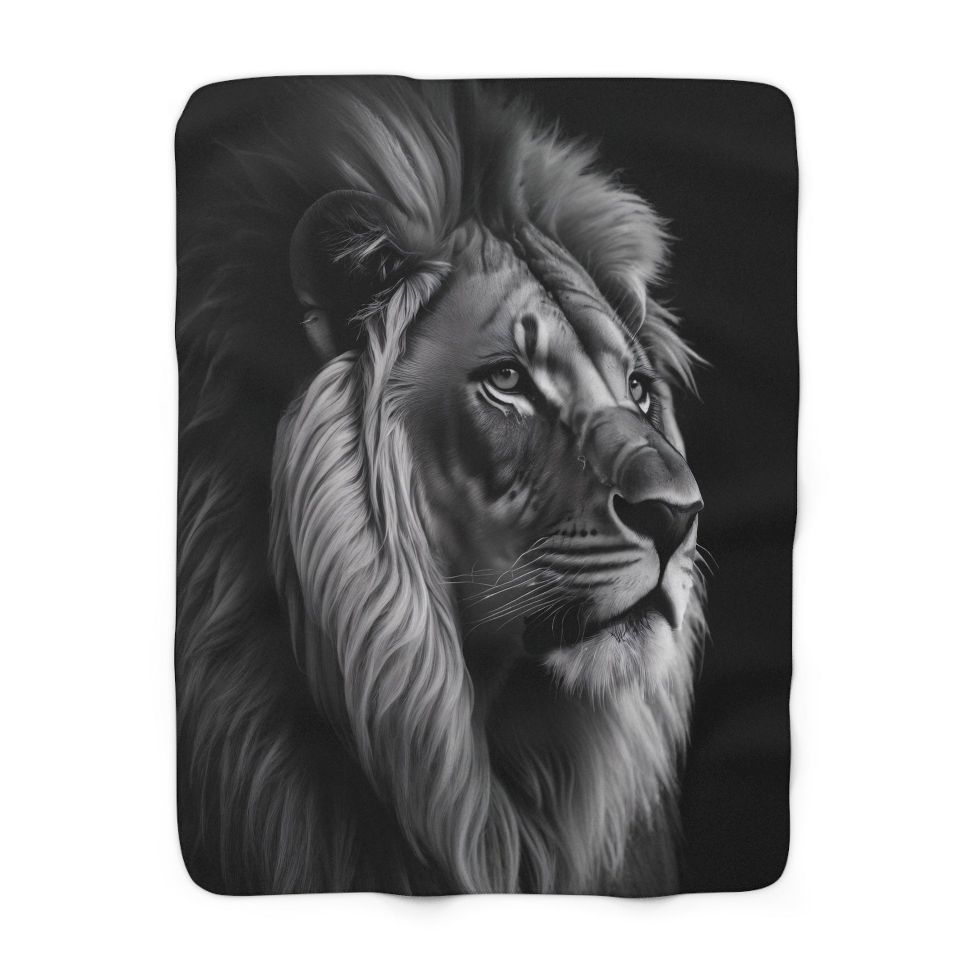 Black & White Lion Artwork Sherpa Fleece Blanket - NocturnalExpressions