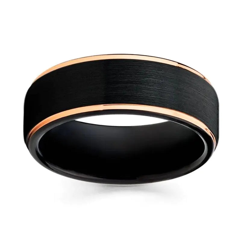 8mm Men's Black & Gold Contrast Fashion Ring - NocturnalExpressions