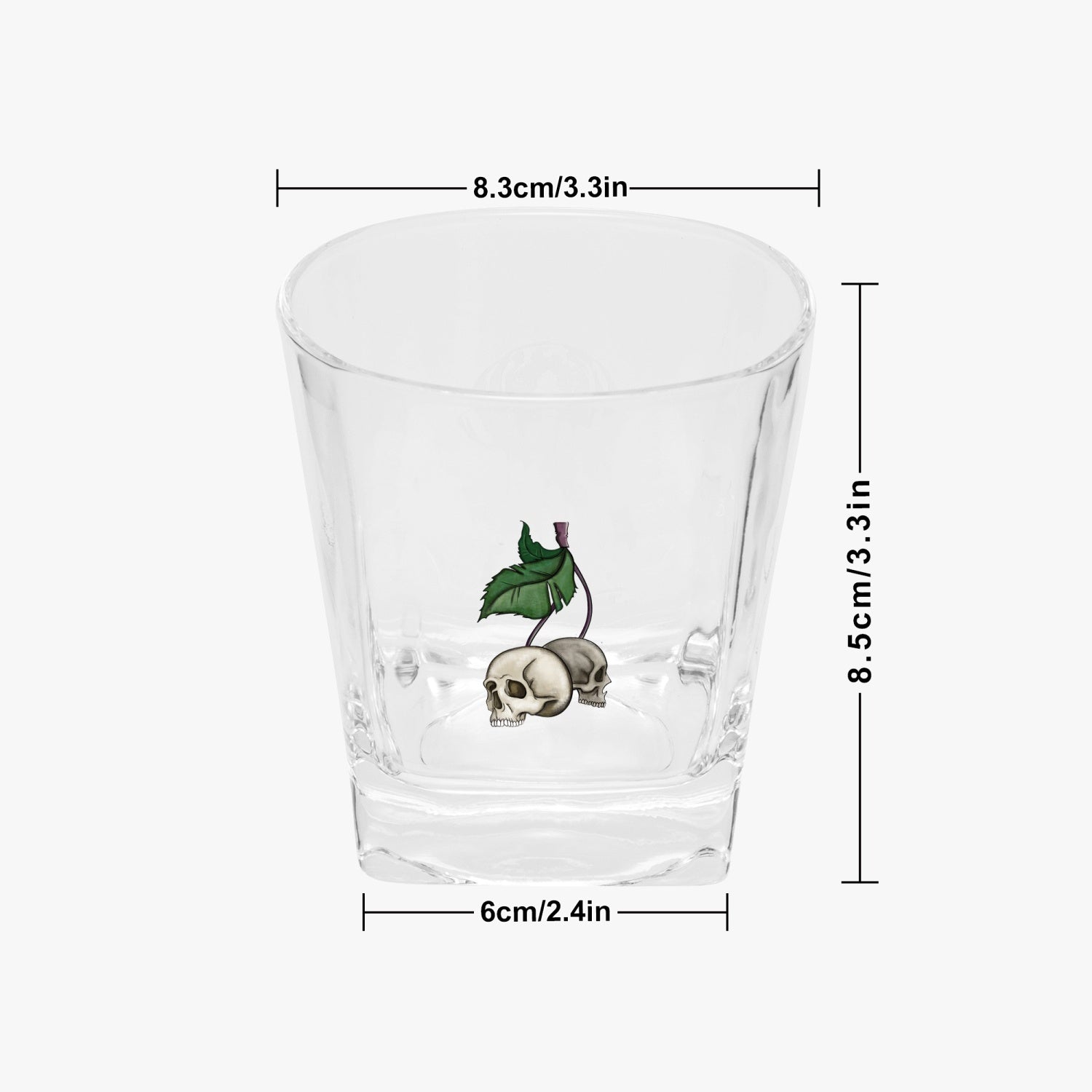 Skull Cherries Graphic  10oz Square Whiskey Glass - NocturnalExpressions