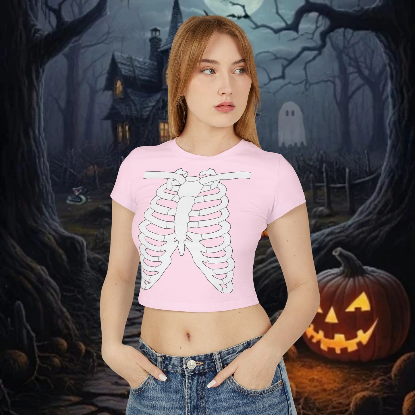 Women's Skeleton Ribs Graphic Baby Tee