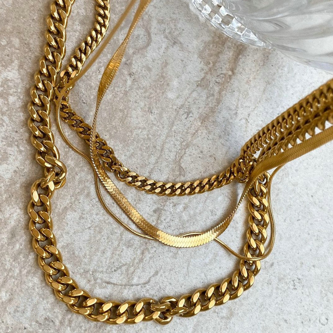 18K Gold Vintage Simple Cuban Chain Design Versatile Necklace - NocturnalExpressions