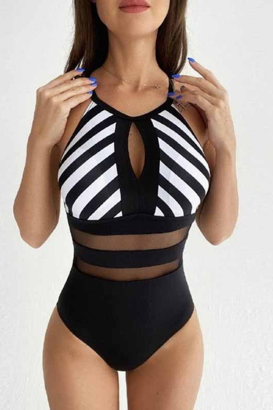 Striped Backless One-Piece Swimsuit - NocturnalExpressions