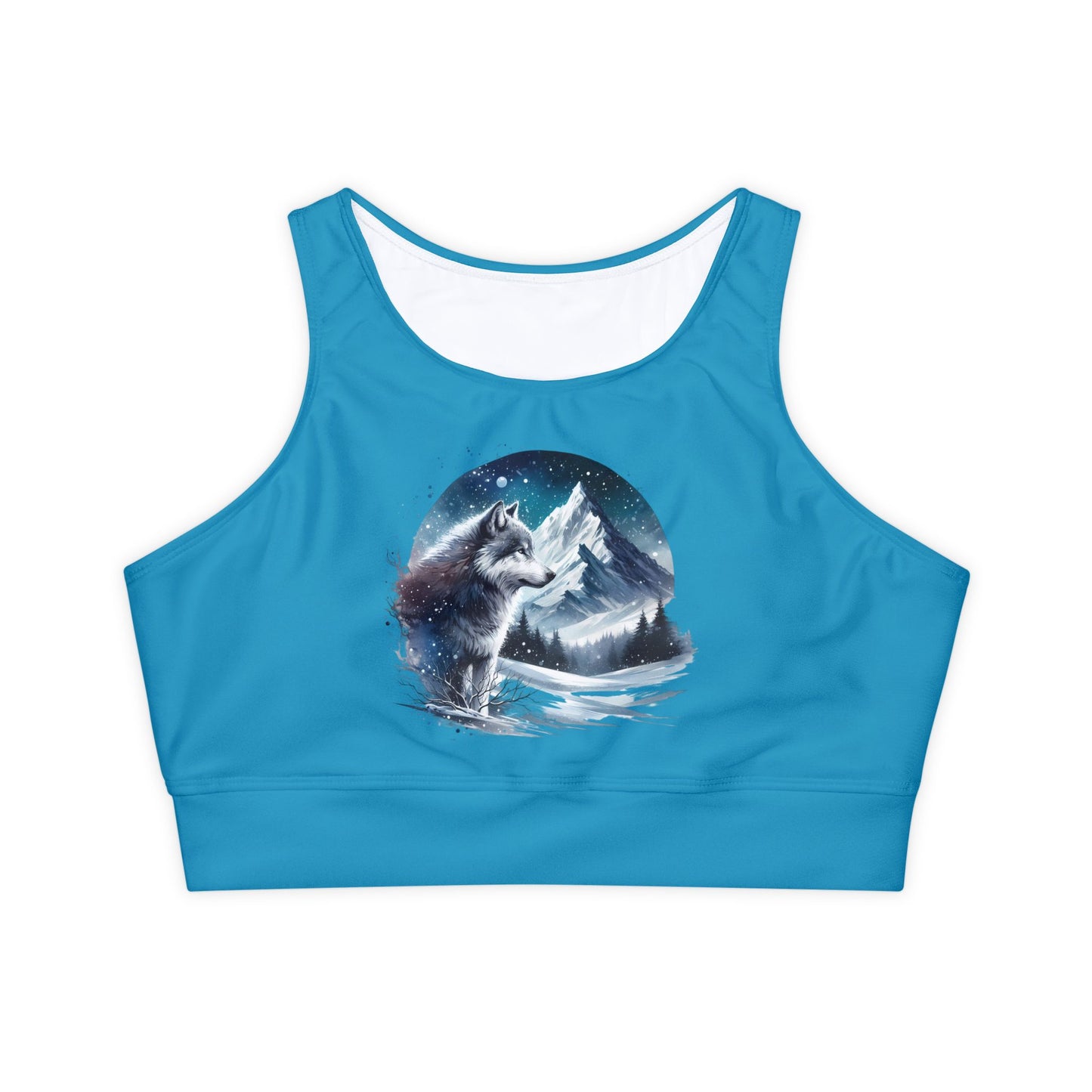 Tahitian Blue Lone Wolf Graphic Fully Lined, Padded Sports Bra