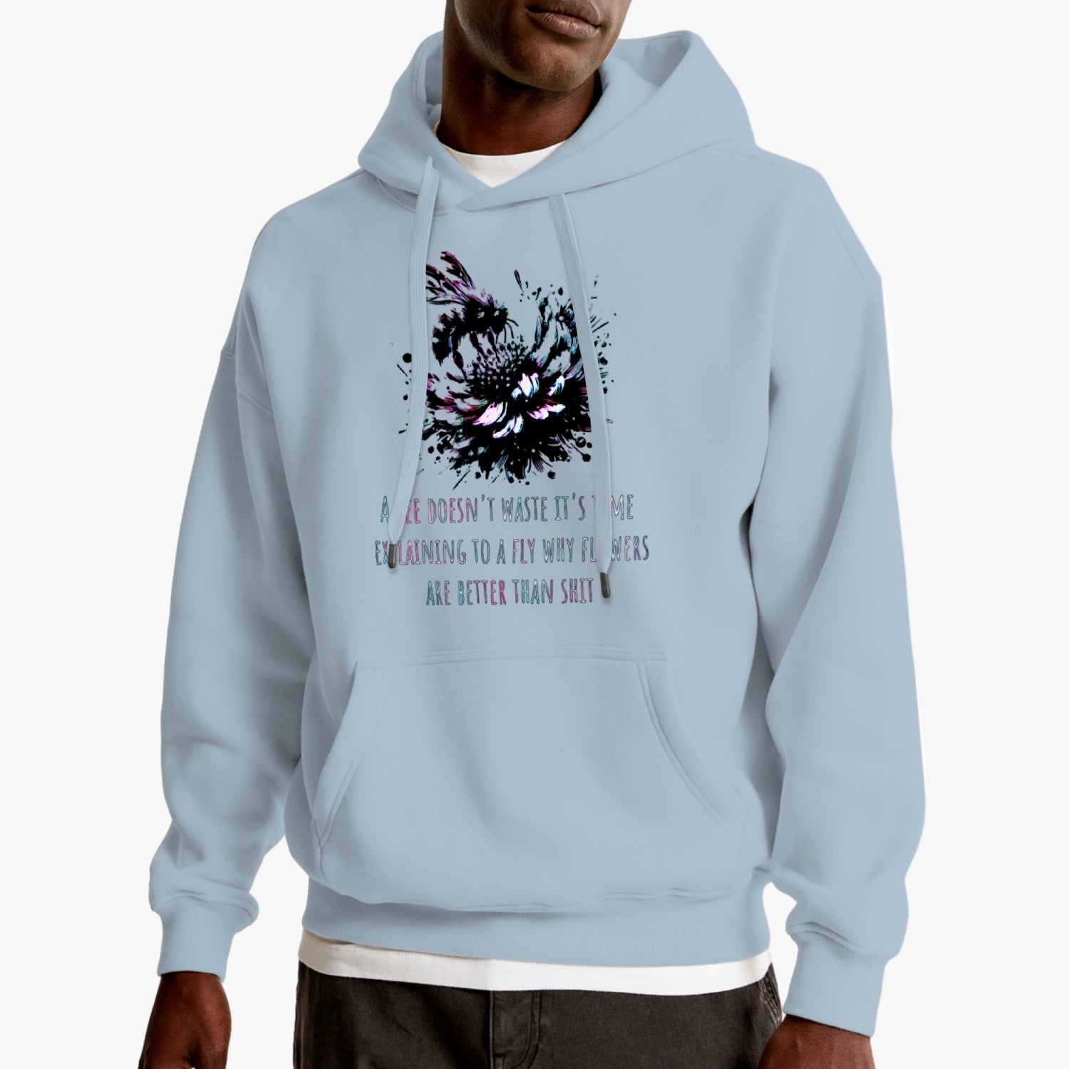 A Bee Doesn't Waste It's Time Typographical Art Pullover Hoodie - NocturnalExpressions