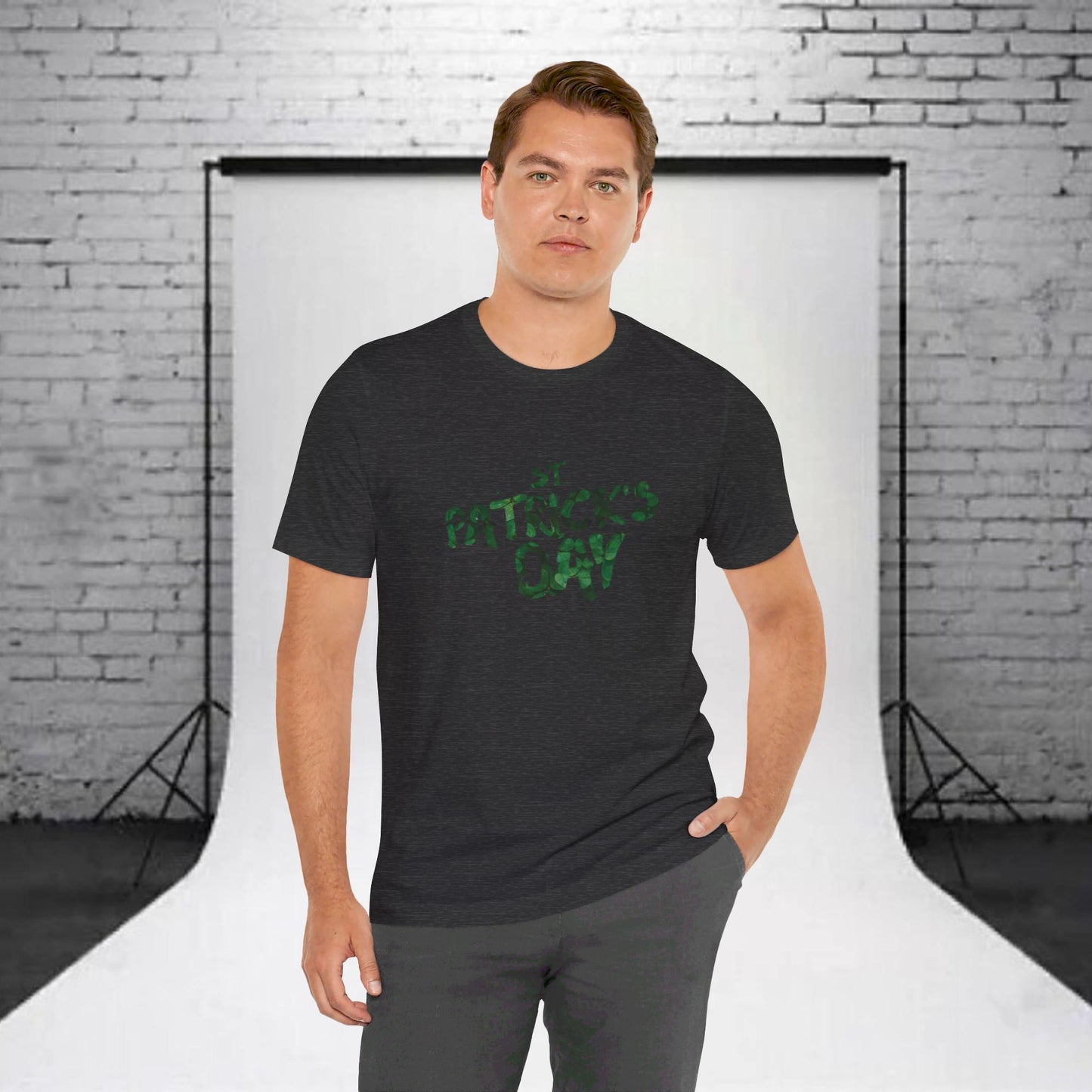 St Patrick's Day Shamrocks Typography Graphic Design Jersey Short Sleeve Tee