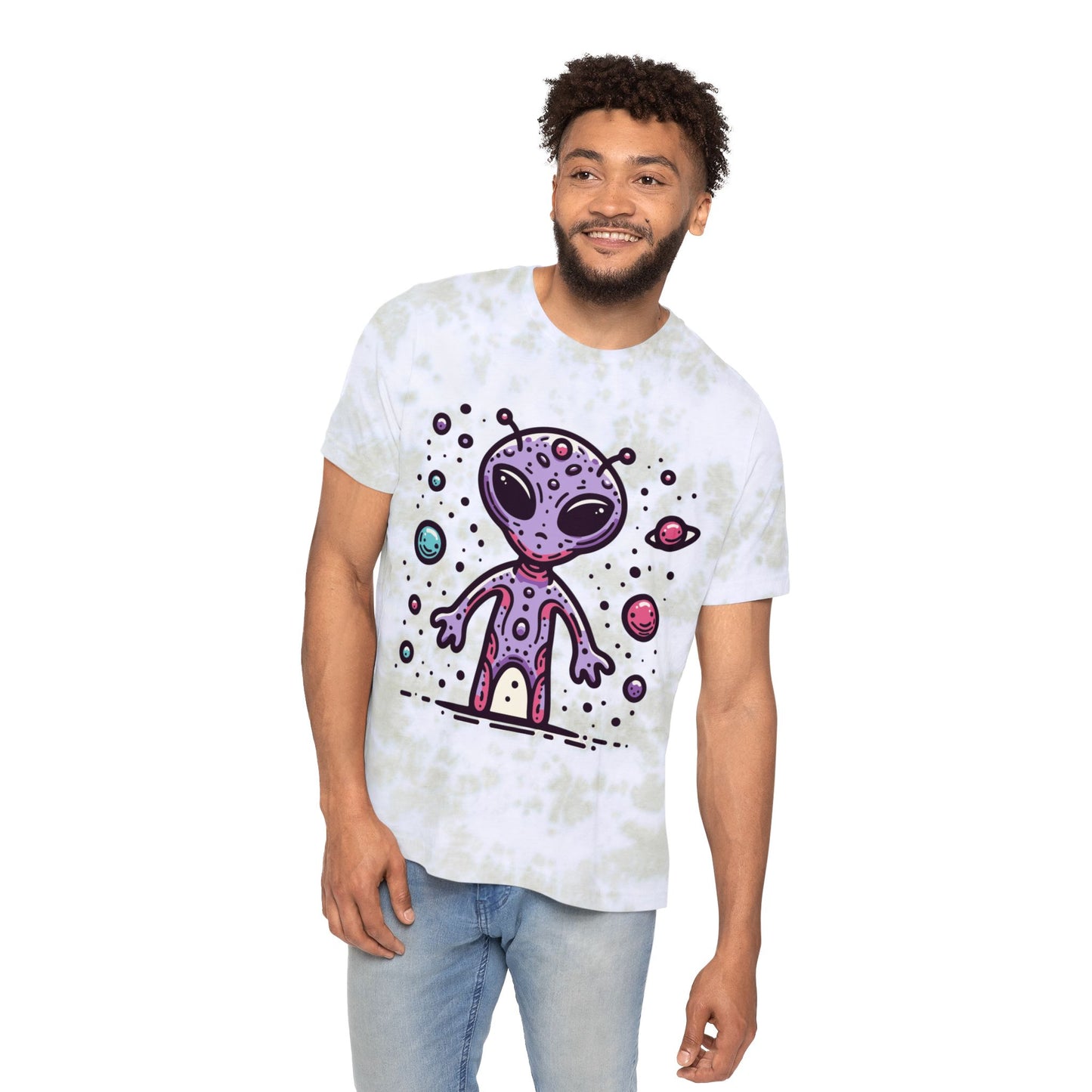 Alien Typographical Art Fashion Tie-Dyed T-Shirt