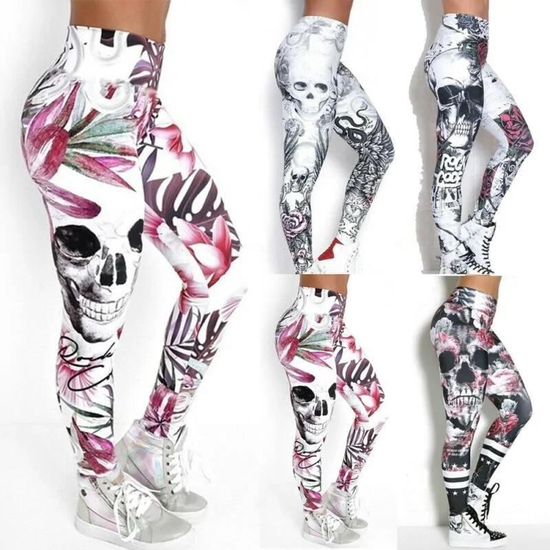 Skull Artwork Printed Leggings - NocturnalExpressions