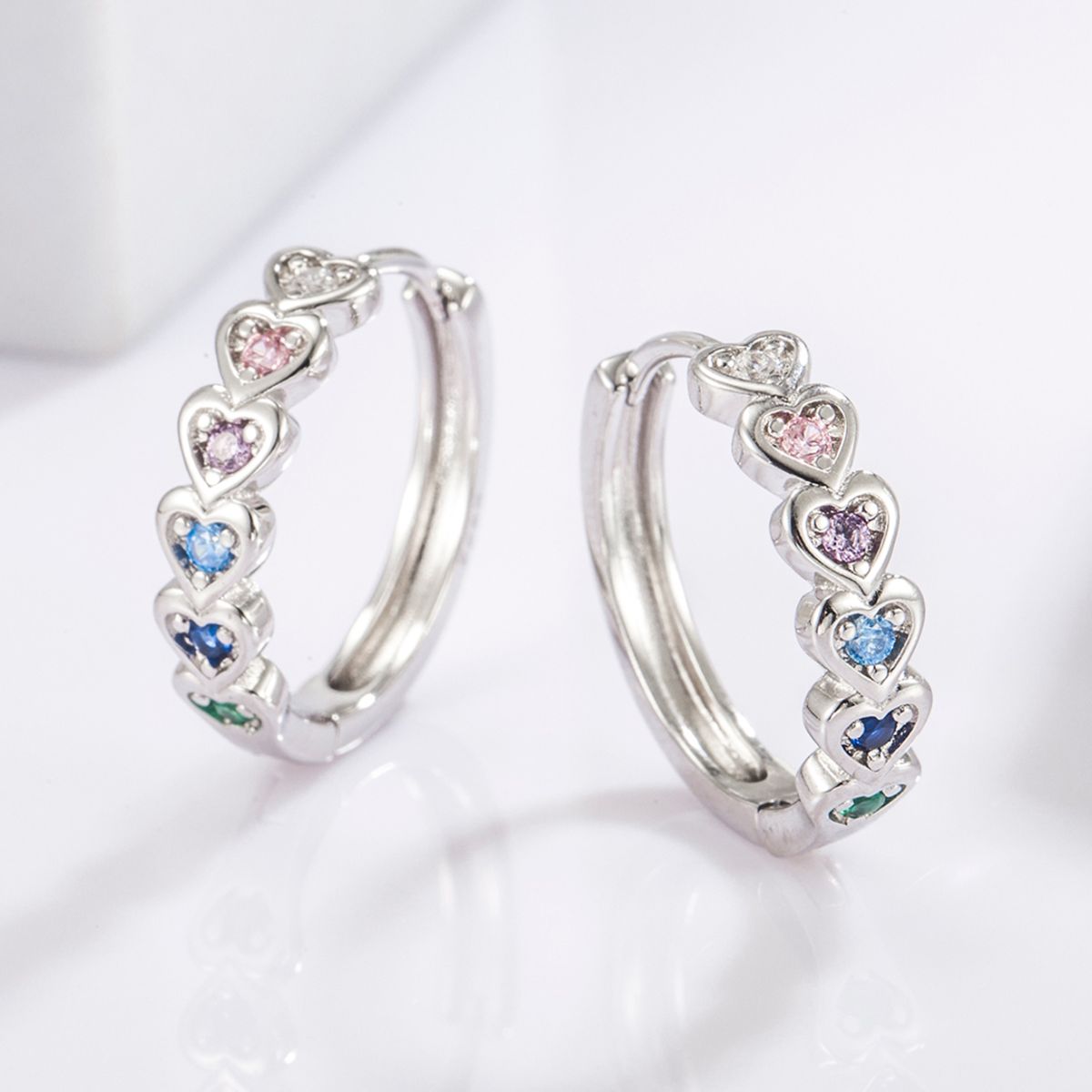 925 Sterling Silver Inlaid Zircon Heart Huggie Earrings - NocturnalExpressions