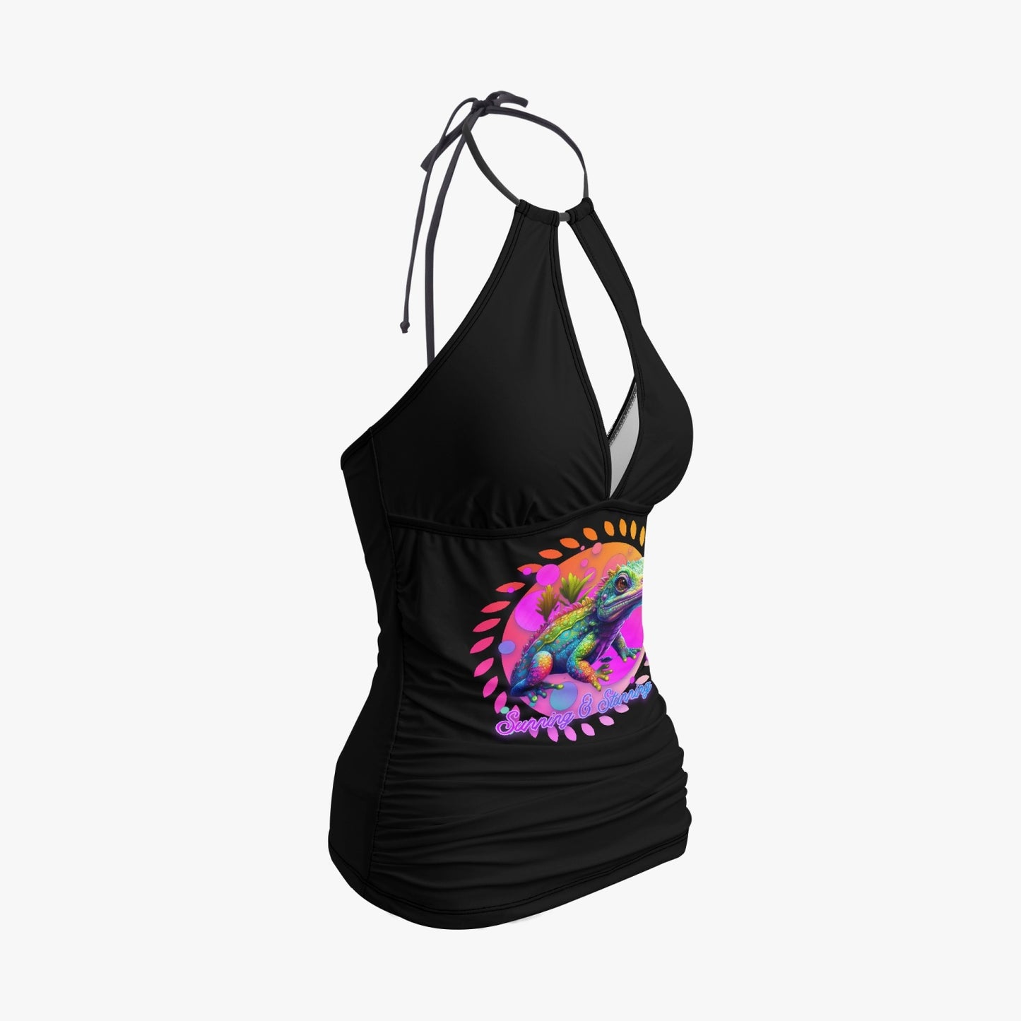 Sunning & Stunning  Typographical Art Halter Top Two-Piece Tankini Swimsuit - NocturnalExpressions