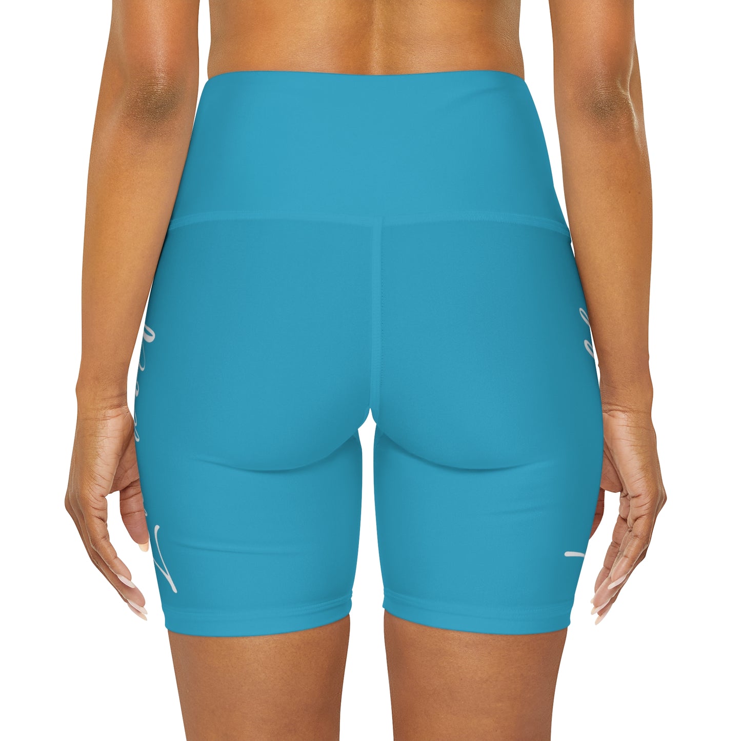 Tahitian Blue Lone Wolf Graphic High Waisted Yoga Shorts