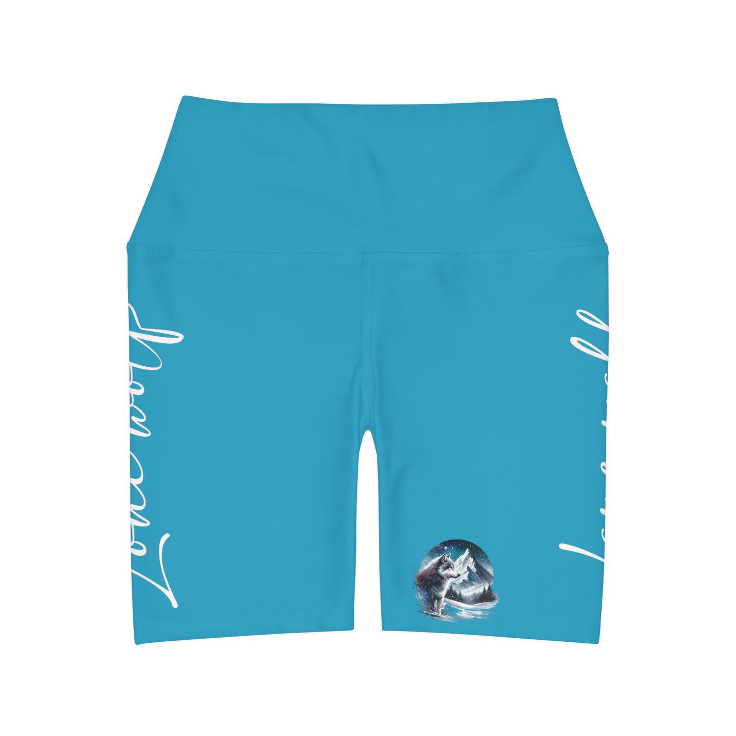 Tahitian Blue Lone Wolf Graphic High Waisted Yoga Shorts