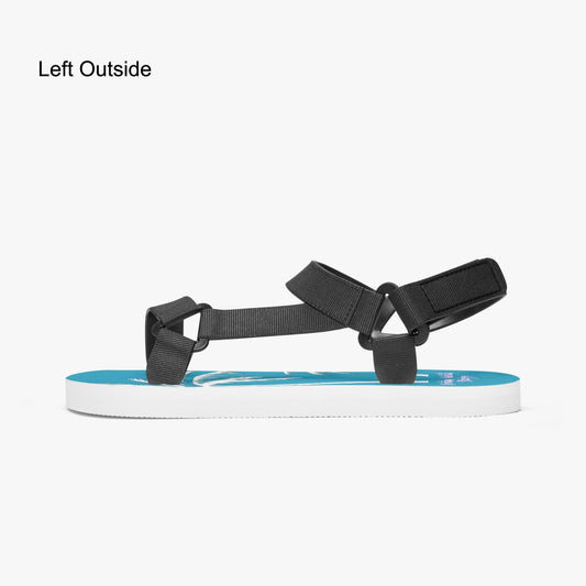 Teal and White Palm Trees Graphic Casual Strappy Sandals