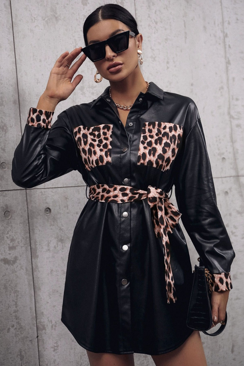 Tied Leopard Snap Down Trench Coat - NocturnalExpressions