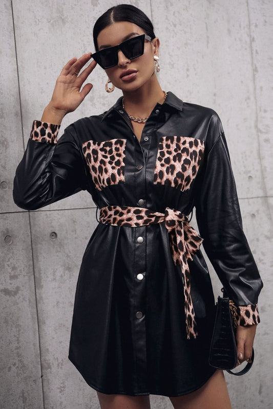 Tied Leopard Snap Down Trench Coat - NocturnalExpressions