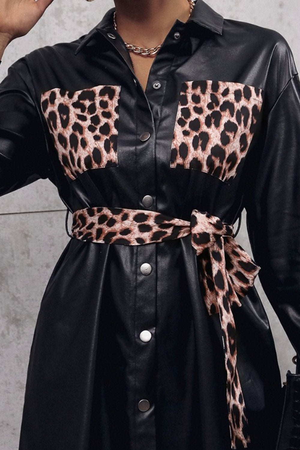 Tied Leopard Snap Down Trench Coat - NocturnalExpressions