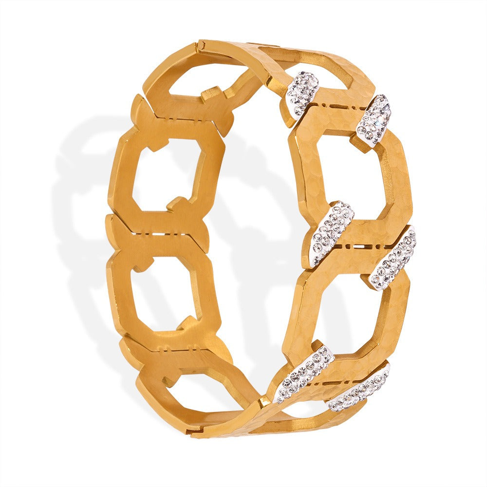 18K Gold Simple and Elegant Geometric C-shaped Inlaid Zircon Design Hip-hop Style Bracelet - NocturnalExpressions