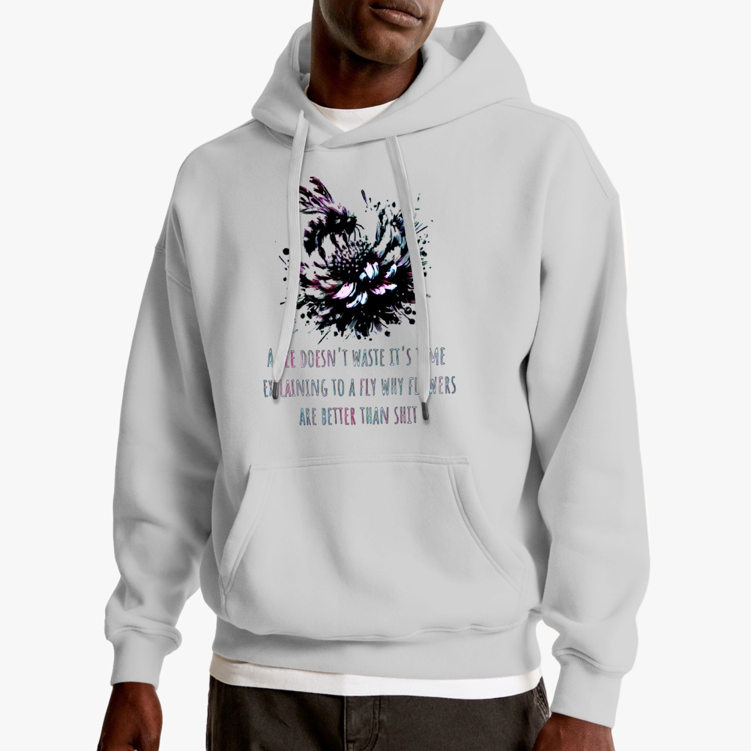 A Bee Doesn't Waste It's Time Typographical Art Pullover Hoodie - NocturnalExpressions