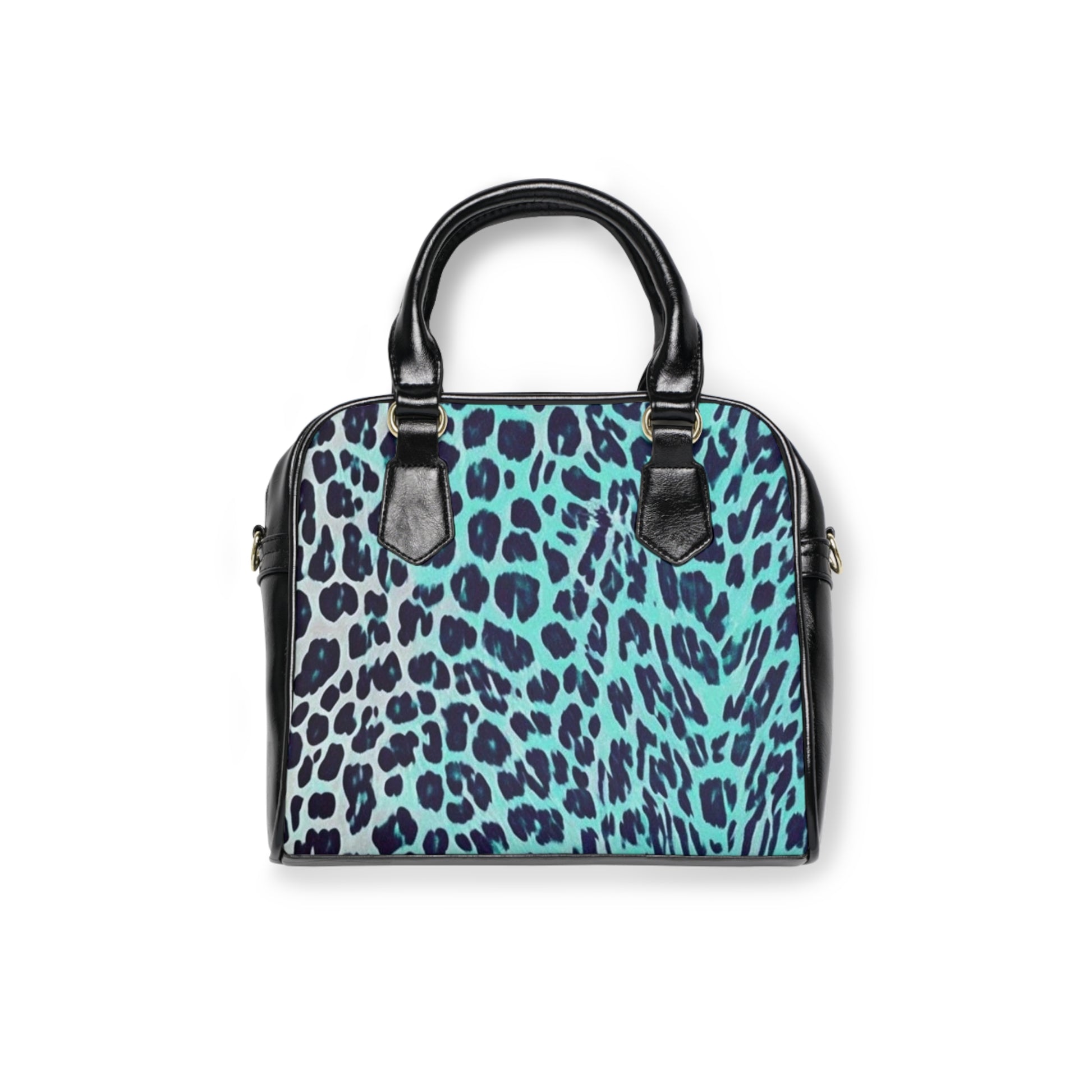 Teal & White Color Gradient Leopard Print Shoulder Handbag - NocturnalExpressions