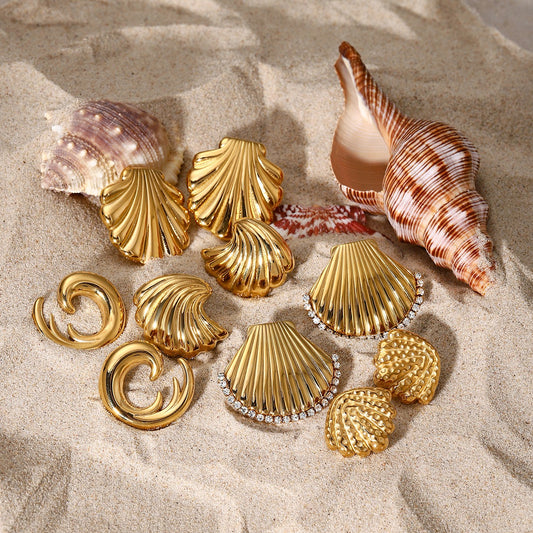 18K Gold Exquisite and Noble Shell-shaped Design Beach Style Light Luxury Earrings - NocturnalExpressions