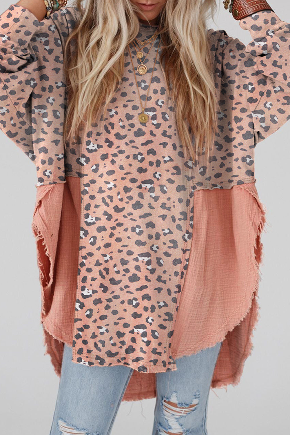 Textured Leopard Dropped Shoulder Blouse - NocturnalExpressions