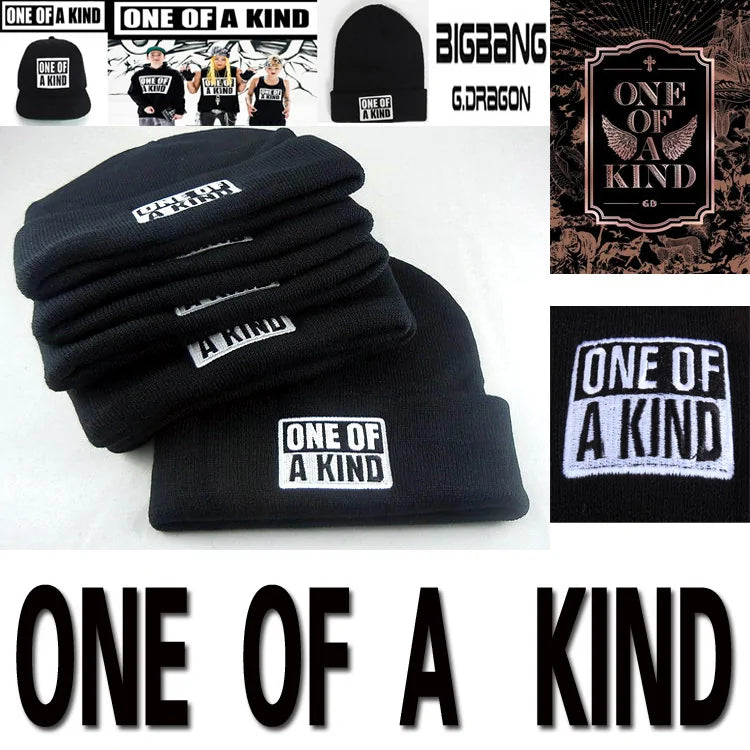 Black One of A Kind Typography Embroidered Beanie