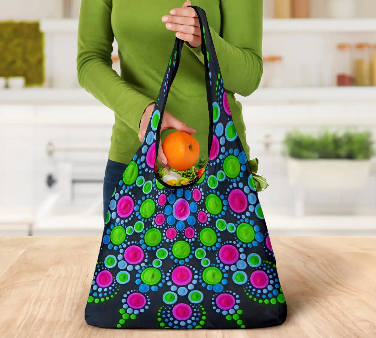 3-Pack Mandala Design Reusable Grocery Bags