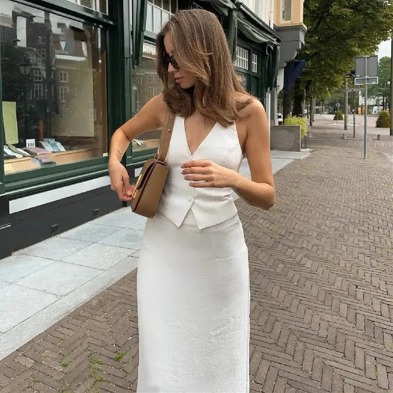 Chic Halter TopsAnd Slit Skirt